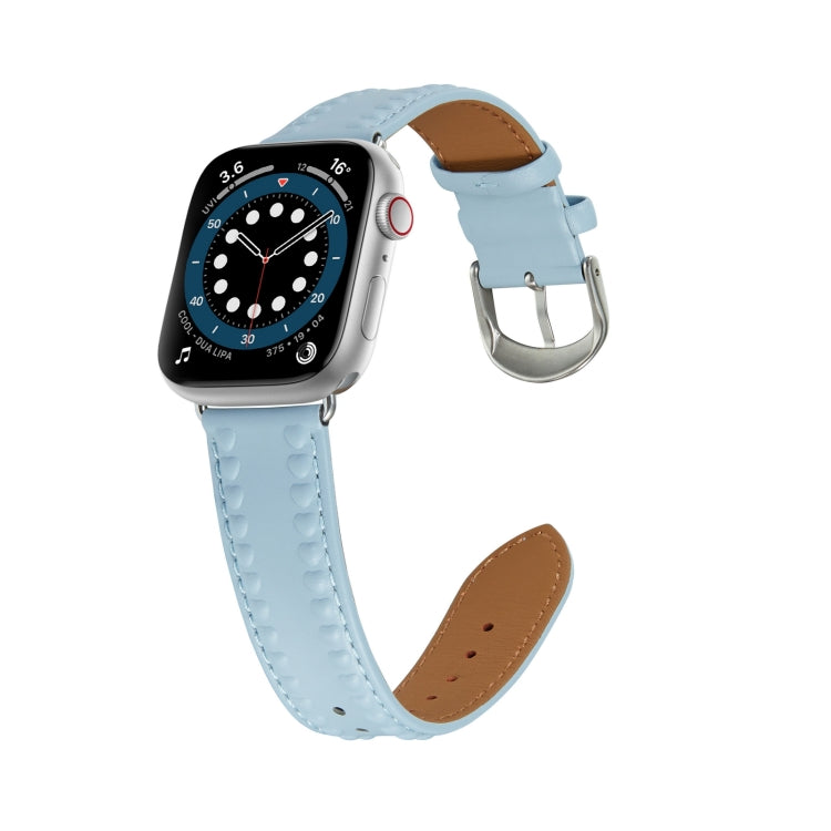 Embossed Love Genuine Leather Watch Band For Apple Watch 8 45mm(Blue) - Watch Bands by PMC TechLife | Online Shopping South Africa | PMC TechLife