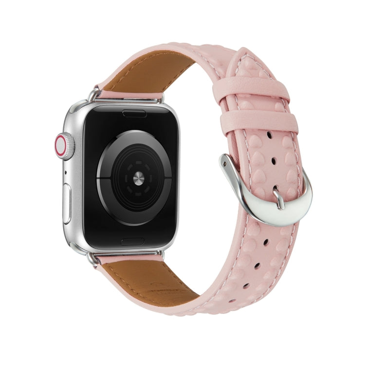 Embossed Love Genuine Leather Watch Band For Apple Watch SE 40mm(Pink) - Watch Bands by PMC TechLife | Online Shopping South Africa | PMC TechLife