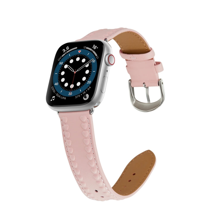Embossed Love Genuine Leather Watch Band For Apple Watch SE 44mm(Pink) - Watch Bands by PMC TechLife | Online Shopping South Africa | PMC TechLife