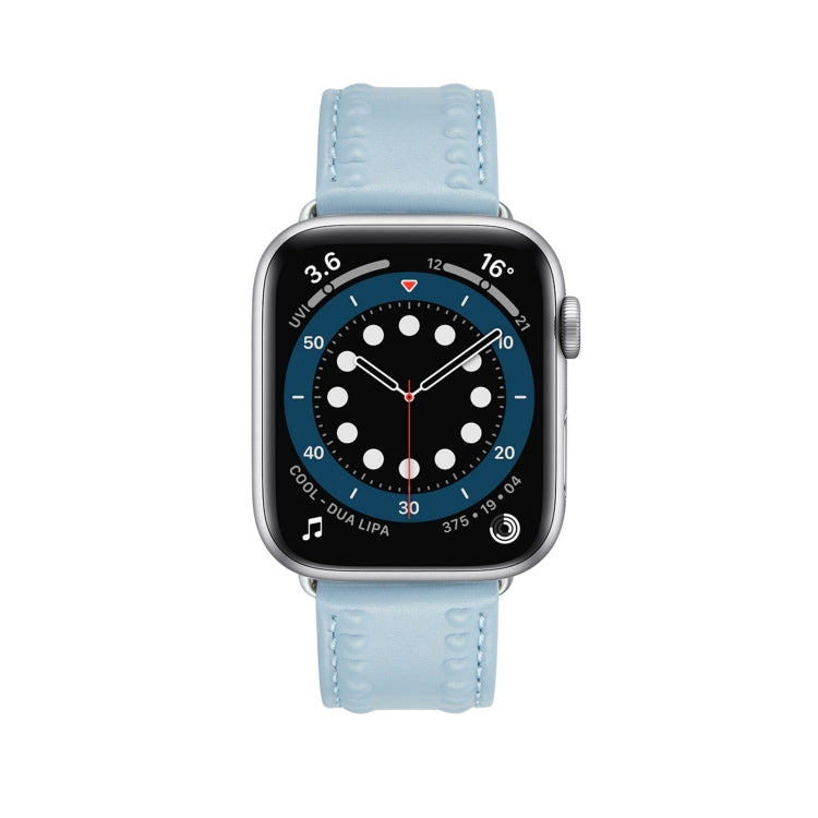 Embossed Love Genuine Leather Watch Band For Apple Watch 5 44mm(Blue) - Watch Bands by PMC TechLife | Online Shopping South Africa | PMC TechLife