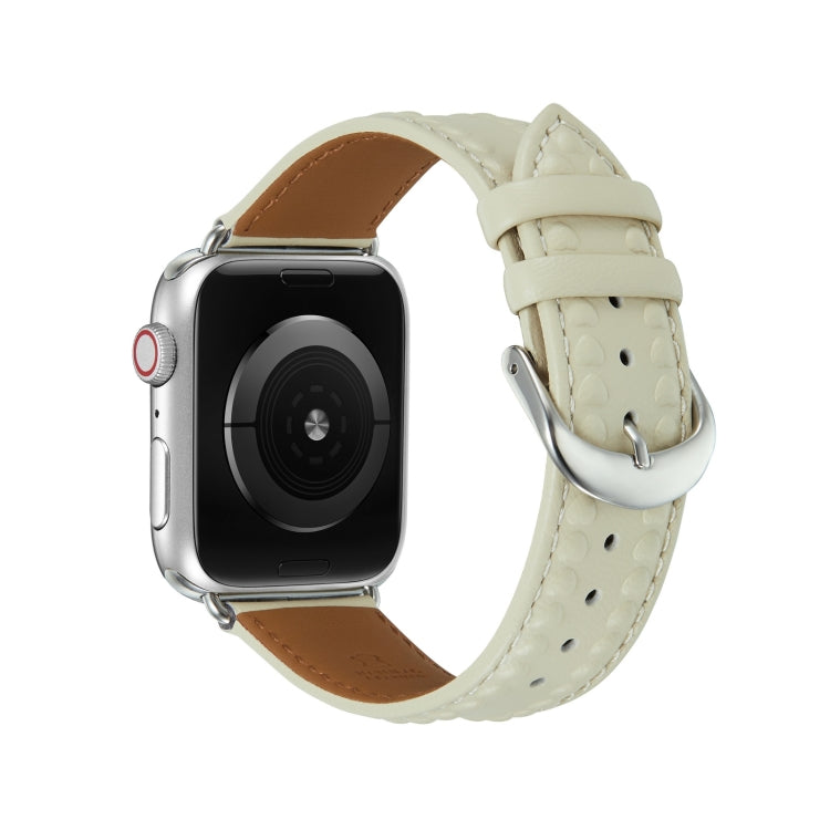 Embossed Love Genuine Leather Watch Band For Apple Watch 4 44mm(Milky White) - Watch Bands by PMC TechLife | Online Shopping South Africa | PMC TechLife