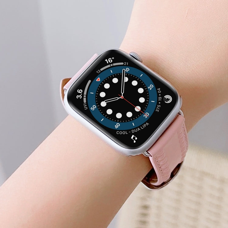 Embossed Love Genuine Leather Watch Band For Apple Watch 4 40mm(Pink) - Watch Bands by PMC TechLife | Online Shopping South Africa | PMC TechLife