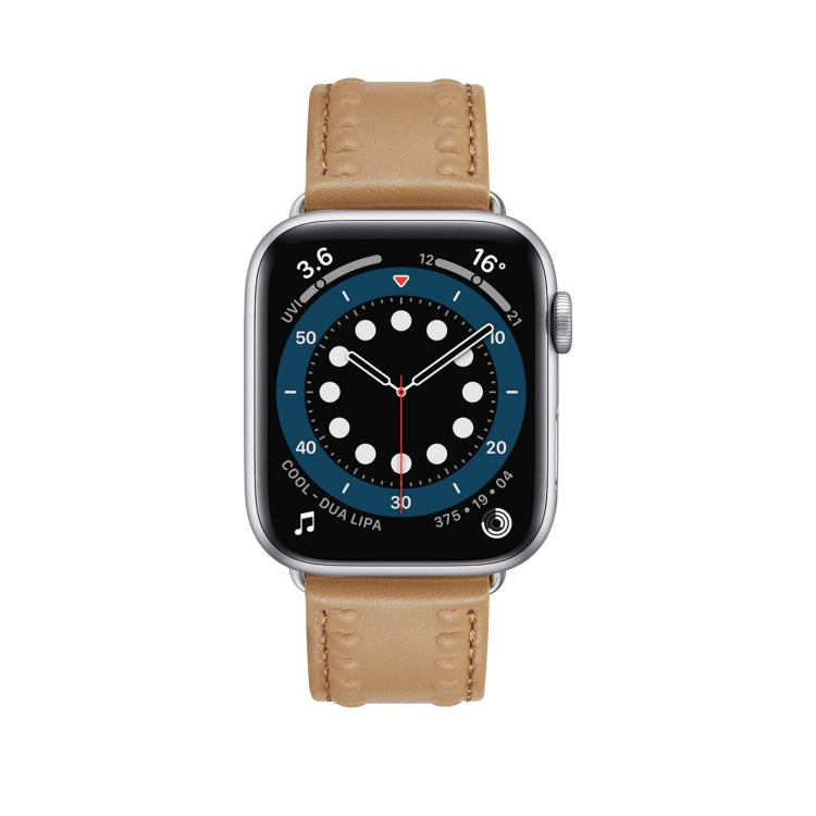 Embossed Love Genuine Leather Watch Band For Apple Watch 4 40mm(Khaki) - Watch Bands by PMC TechLife | Online Shopping South Africa | PMC TechLife