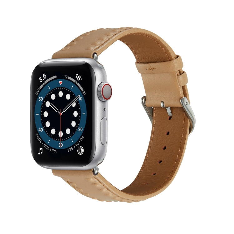 Embossed Love Genuine Leather Watch Band For Apple Watch 2 42mm(Khaki) - Watch Bands by PMC TechLife | Online Shopping South Africa | PMC TechLife