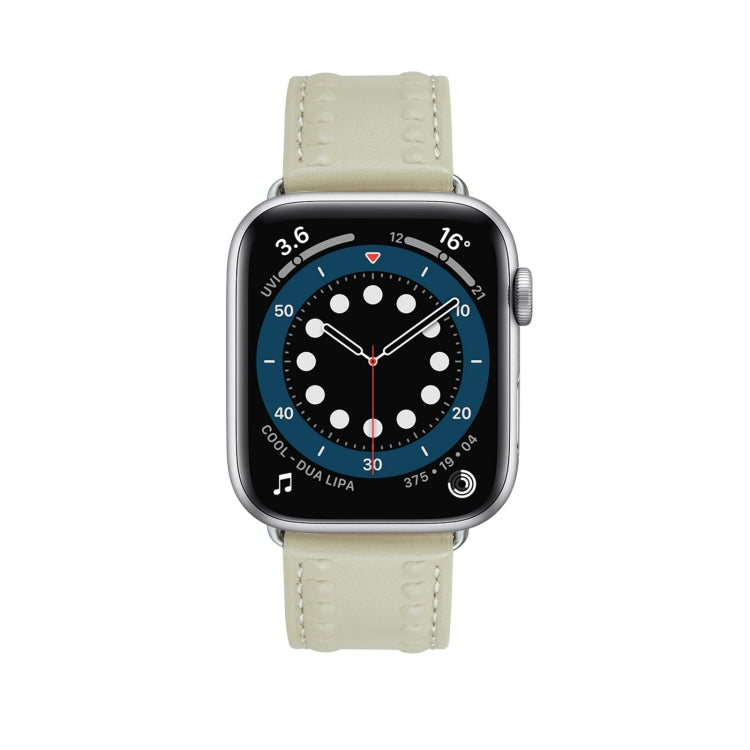 Embossed Love Genuine Leather Watch Band For Apple Watch 2 42mm(Milky White) - Watch Bands by PMC TechLife | Online Shopping South Africa | PMC TechLife