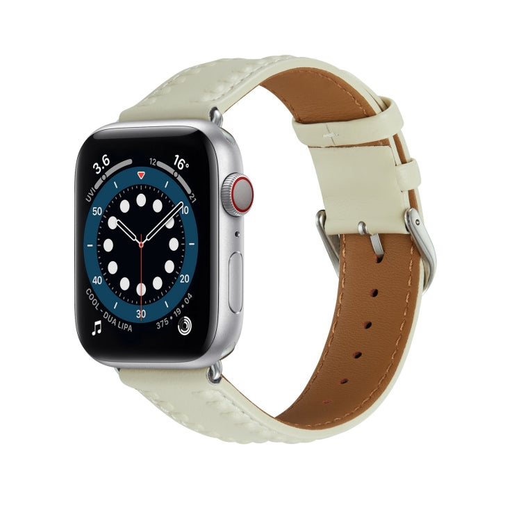 Embossed Love Genuine Leather Watch Band For Apple Watch 42mm(Milky White) - Watch Bands by PMC TechLife | Online Shopping South Africa | PMC TechLife