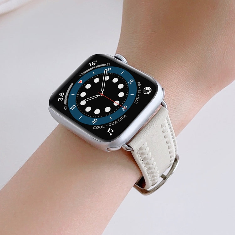 Embossed Love Genuine Leather Watch Band For Apple Watch 42mm(Milky White) - Watch Bands by PMC TechLife | Online Shopping South Africa | PMC TechLife