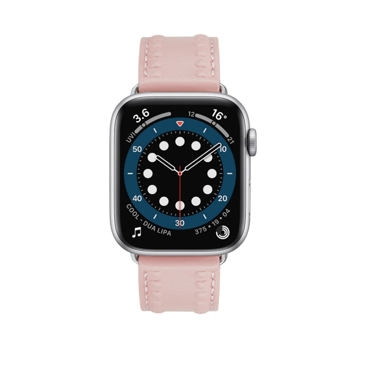 Embossed Love Genuine Leather Watch Band For Apple Watch 9 45mm(Pink) - Watch Bands by PMC TechLife | Online Shopping South Africa | PMC TechLife