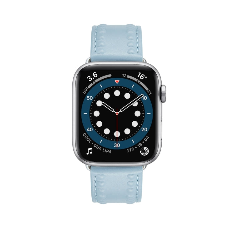 Embossed Love Genuine Leather Watch Band For Apple Watch 9 45mm(Blue) - Watch Bands by PMC TechLife | Online Shopping South Africa | PMC TechLife