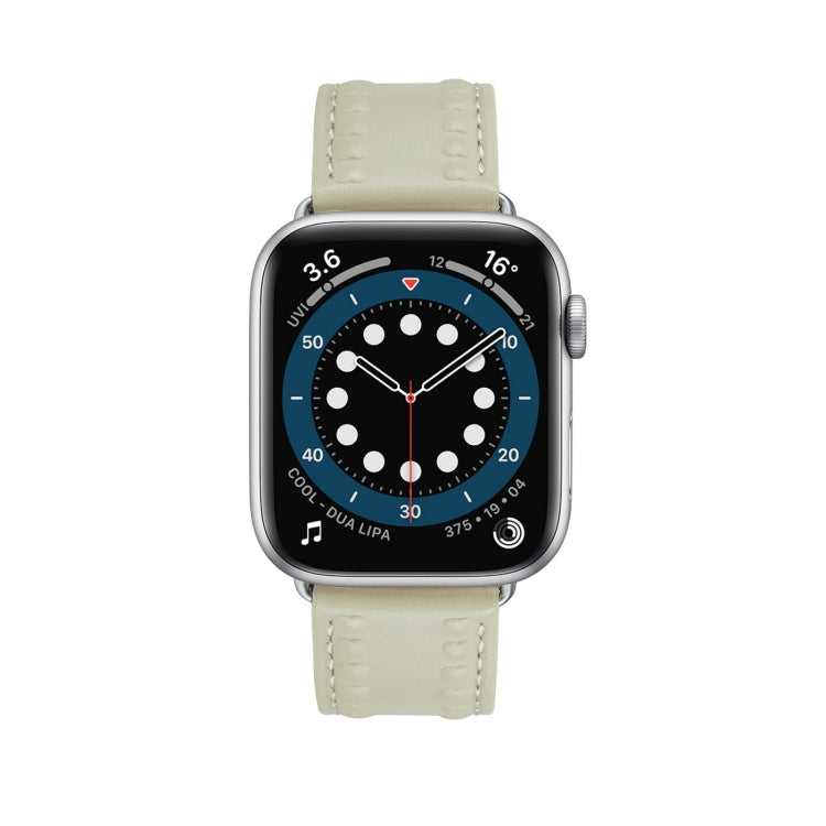 Embossed Love Genuine Leather Watch Band For Apple Watch 9 45mm(Milky White) - Watch Bands by PMC TechLife | Online Shopping South Africa | PMC TechLife