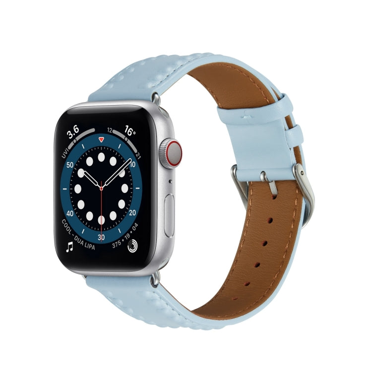 Embossed Love Genuine Leather Watch Band For Apple Watch 9 41mm(Blue) - Watch Bands by PMC TechLife | Online Shopping South Africa | PMC TechLife