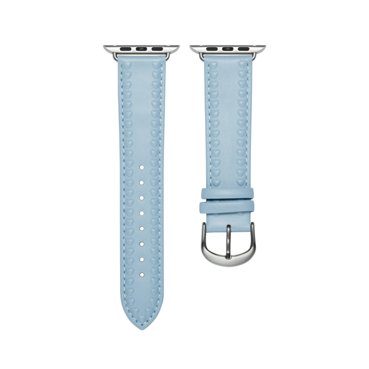 Embossed Love Genuine Leather Watch Band For Apple Watch 9 41mm(Blue) - Watch Bands by PMC TechLife | Online Shopping South Africa | PMC TechLife