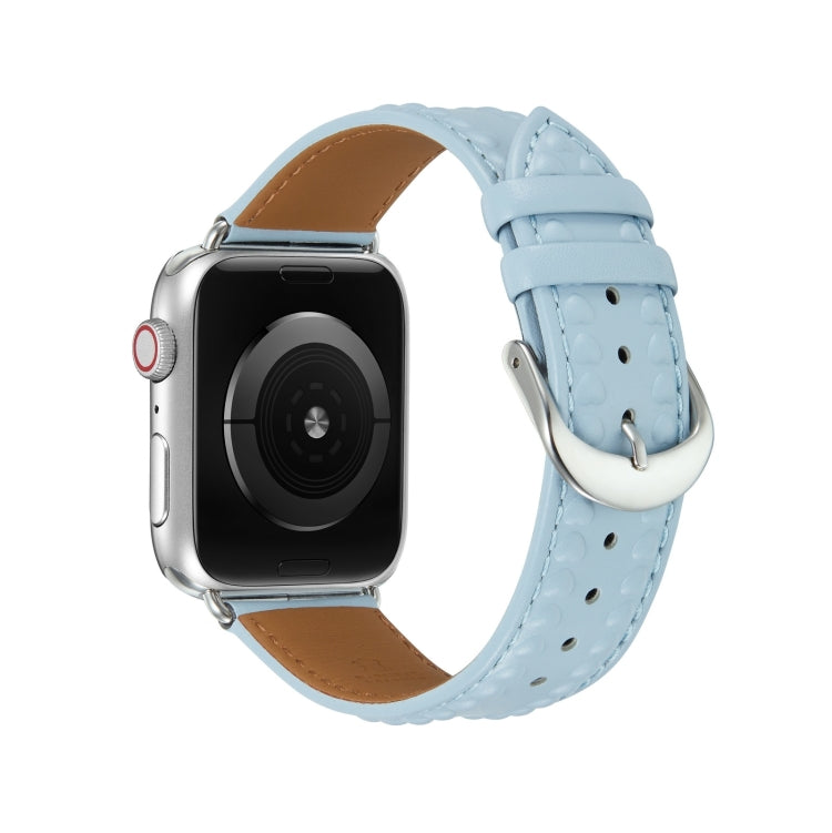 Embossed Love Genuine Leather Watch Band For Apple Watch 9 41mm(Blue) - Watch Bands by PMC TechLife | Online Shopping South Africa | PMC TechLife