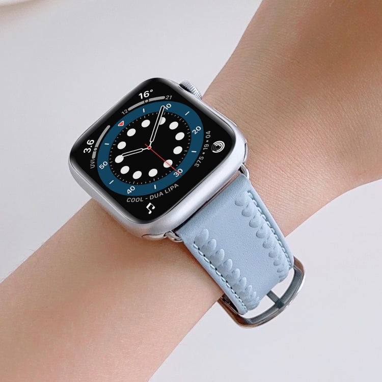 Embossed Love Genuine Leather Watch Band For Apple Watch 9 41mm(Blue) - Watch Bands by PMC TechLife | Online Shopping South Africa | PMC TechLife