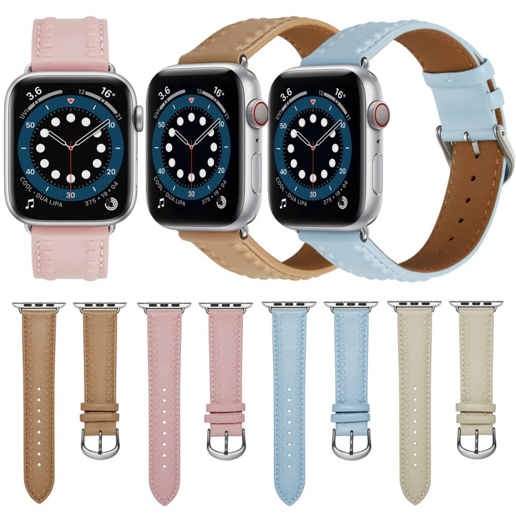 Embossed Love Genuine Leather Watch Band For Apple Watch 7 41mm(Blue) - Watch Bands by PMC TechLife | Online Shopping South Africa | PMC TechLife