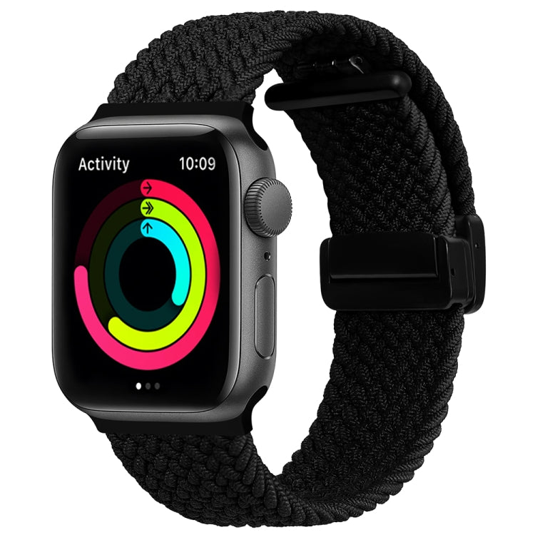 Magnetic Fold Clasp Woven Watch Band For Apple Watch Ultra 49mm(Black) - Watch Bands by PMC TechLife | Online Shopping South Africa | PMC TechLife
