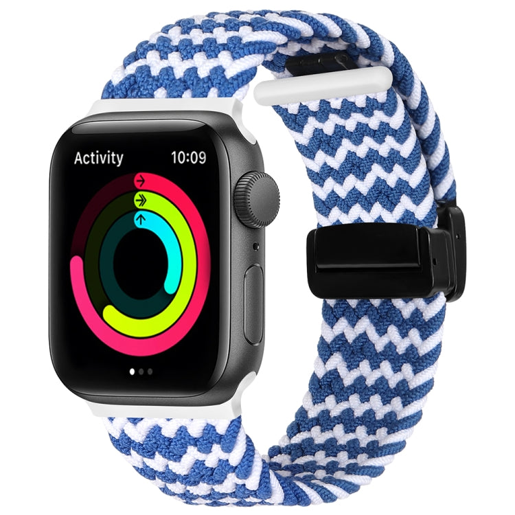 Magnetic Fold Clasp Woven Watch Band For Apple Watch SE 2022 44mm(Blue White) - Watch Bands by PMC Jewellery | Online Shopping South Africa | PMC Jewellery