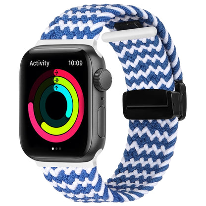 Magnetic Fold Clasp Woven Watch Band For Apple Watch SE 44mm(Blue White) - Watch Bands by PMC Jewellery | Online Shopping South Africa | PMC Jewellery