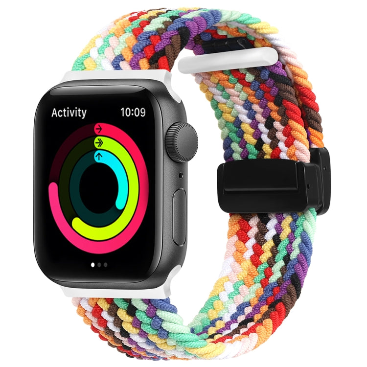 Magnetic Fold Clasp Woven Watch Band For Apple Watch 9 45mm(Rainbow Color) - Watch Bands by PMC TechLife | Online Shopping South Africa | PMC TechLife