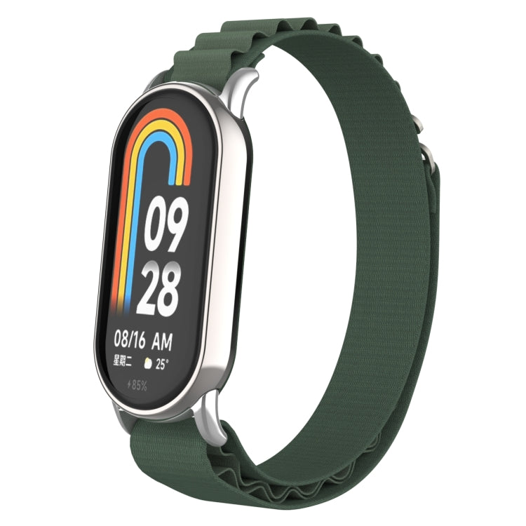 For Xiaomi Mi Band 8 Metal Plug Loop Nylon Watch Band(Silver+Army Green) - Watch Bands by PMC TechLife | Online Shopping South Africa | PMC TechLife