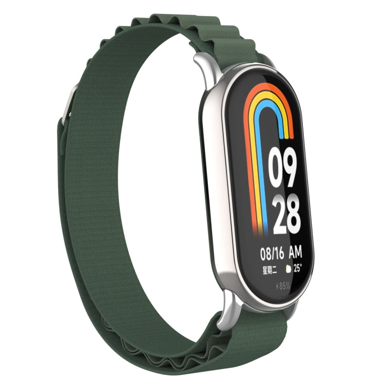 For Xiaomi Mi Band 8 Metal Plug Loop Nylon Watch Band(Silver+Army Green) - Watch Bands by PMC TechLife | Online Shopping South Africa | PMC TechLife