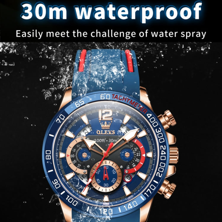 OLEVS 9936 Men Multifunctional Sports Waterproof Quartz Watch(Blue) - Silicone Strap Watches by OLEVS | Online Shopping South Africa | PMC Jewellery