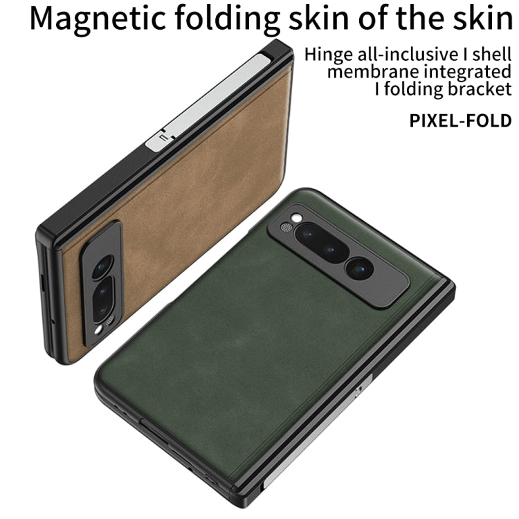 For Google Pixel Fold GKK Integrated Frosted Fold Hinge Leather Phone Case with Holder(Brown) - Google Cases by GKK | Online Shopping South Africa | PMC Jewellery