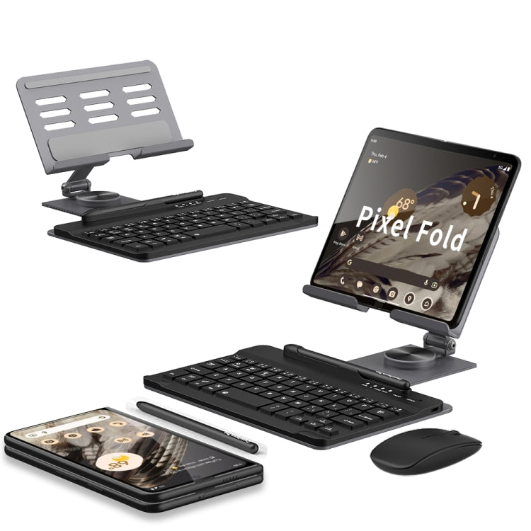 For Google Pixel Fold GKK Folding Bluetooth Keyboard Holder with Pen + Holder + Keyboard + Mouse(Grey) - Google Cases by GKK | Online Shopping South Africa | PMC Jewellery | Buy Now Pay Later Mobicred