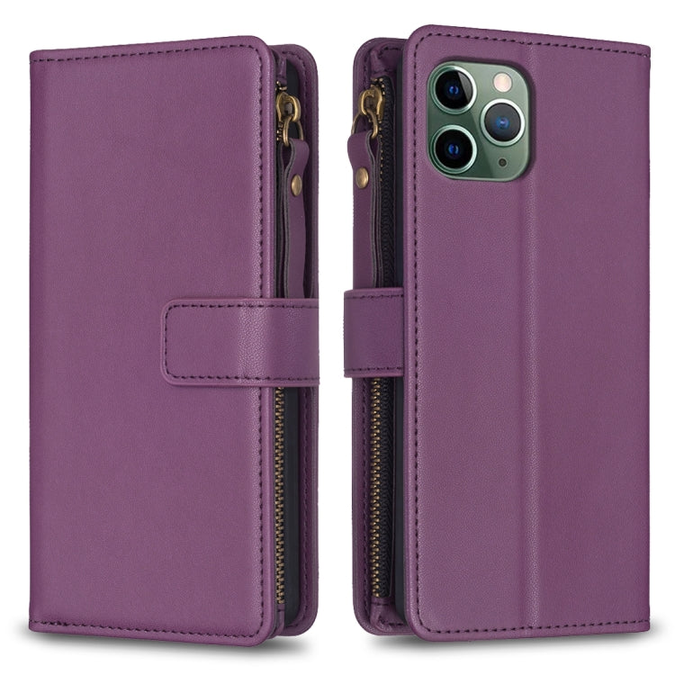 For iPhone 11 Pro 9 Card Slots Zipper Wallet Leather Flip Phone Case(Dark Purple) - free shipping - PMC TechLife - Order now!