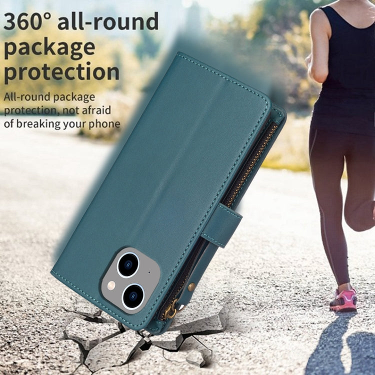For iPhone 14 Plus 9 Card Slots Zipper Wallet Leather Flip Phone Case(Green) - free shipping - PMC TechLife - Order now!