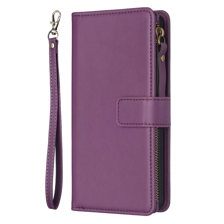 For iPhone 15 Pro 9 Card Slots Zipper Wallet Leather Flip Phone Case(Dark Purple) - free shipping - PMC TechLife - Order now!