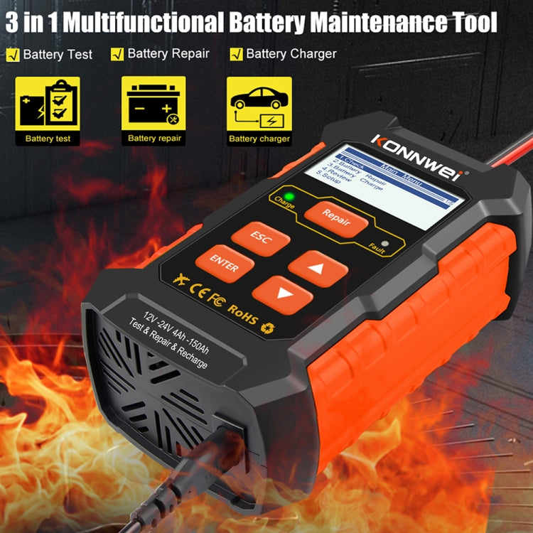 KONNWEI KW520 12V / 24V 3 in 1 Car Battery Tester with Detection & Repair & Charging Function(EU Plug) - Code Readers & Scan Tools by KONNWEI | Online Shopping South Africa | PMC TechLife | Buy Now Pay Later Mobicred