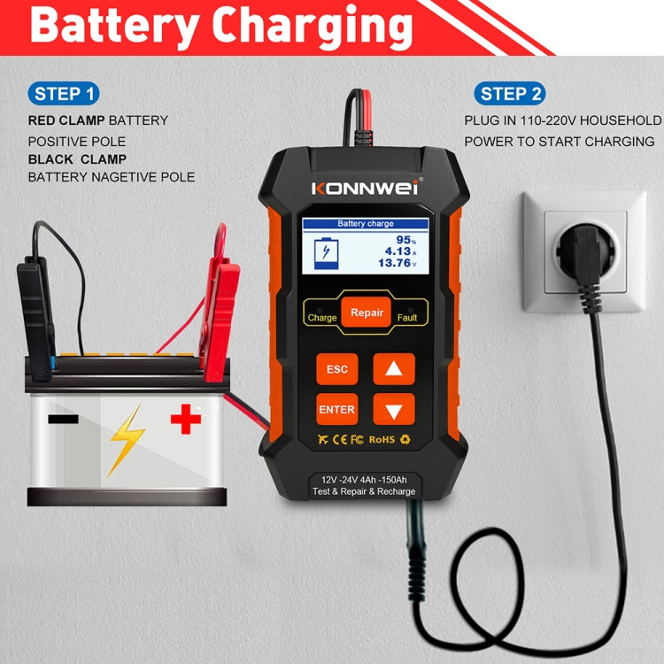 KONNWEI KW520 12V / 24V 3 in 1 Car Battery Tester with Detection & Repair & Charging Function(UK Plug) - free shipping - PMC TechLife - Order now!