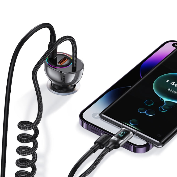 USAMS US-CC192 C37 60W Type-C+USB Dual Port Car Charger with Digital Display 30W Type-C Spring Data Cable(Tarnish) - Car Charger by USAMS | Online Shopping South Africa | PMC Jewellery