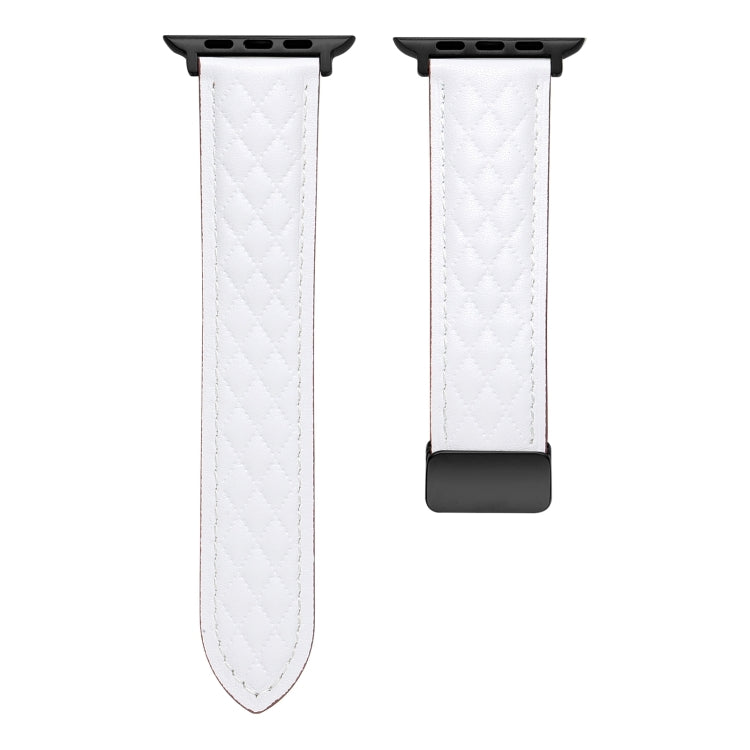 For Apple Watch SE 44mm Folding Buckle Rhombus Leather Watch Band(White) - Watch Bands by PMC TechLife | Online Shopping South Africa | PMC TechLife