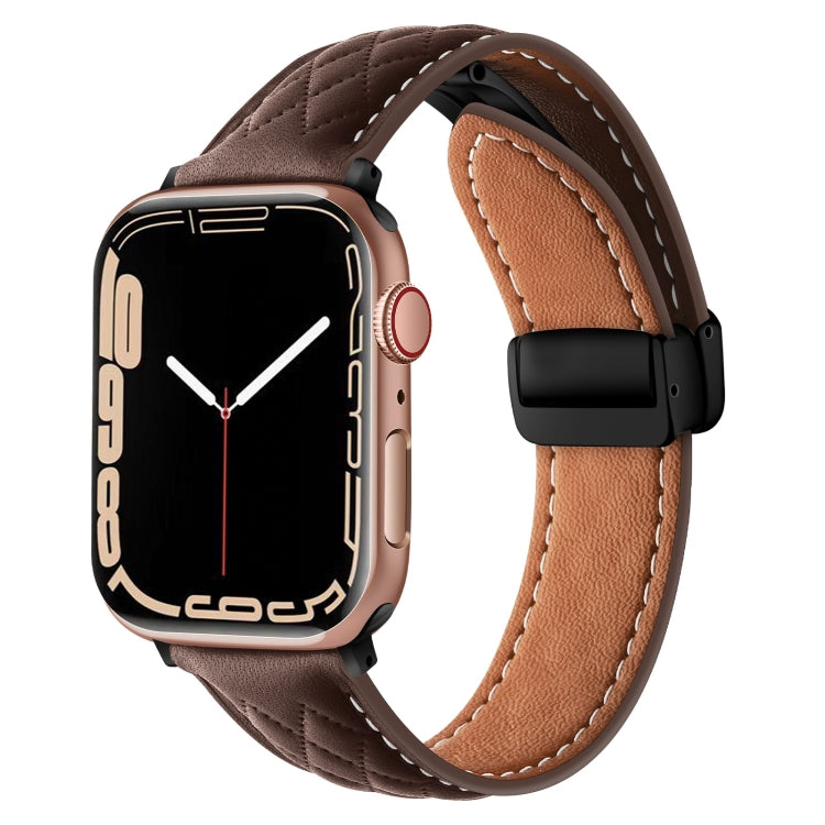 For Apple Watch 6 40mm Folding Buckle Rhombus Leather Watch Band(Coffee) - Watch Bands by PMC TechLife | Online Shopping South Africa | PMC TechLife
