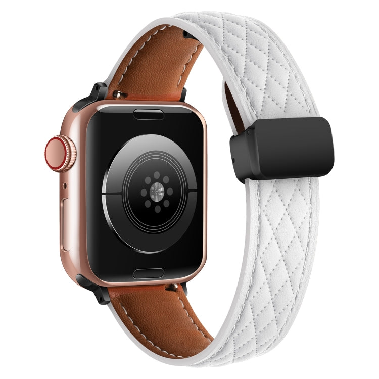 For Apple Watch 2 38mm Folding Buckle Rhombus Leather Watch Band(White) - Watch Bands by PMC TechLife | Online Shopping South Africa | PMC TechLife