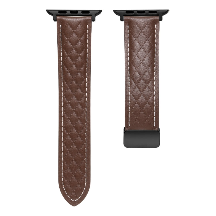 For Apple Watch 9 45mm Folding Buckle Rhombus Leather Watch Band(Coffee) - Watch Bands by PMC TechLife | Online Shopping South Africa | PMC TechLife