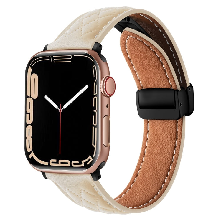 For Apple Watch 9 41mm Folding Buckle Rhombus Leather Watch Band(Starlight) - Watch Bands by PMC TechLife | Online Shopping South Africa | PMC TechLife