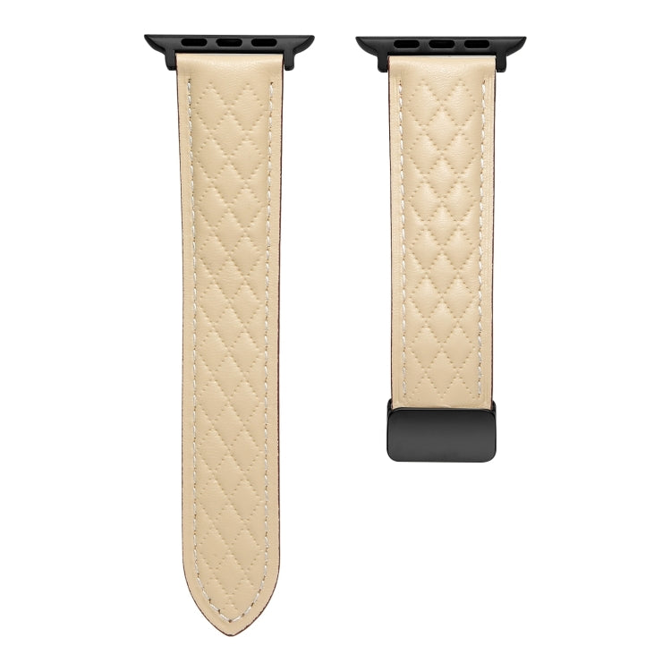 For Apple Watch 9 41mm Folding Buckle Rhombus Leather Watch Band(Starlight) - Watch Bands by PMC TechLife | Online Shopping South Africa | PMC TechLife