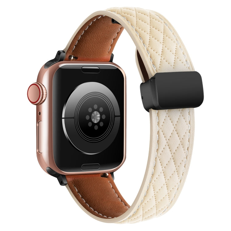 For Apple Watch 9 41mm Folding Buckle Rhombus Leather Watch Band(Starlight) - Watch Bands by PMC TechLife | Online Shopping South Africa | PMC TechLife