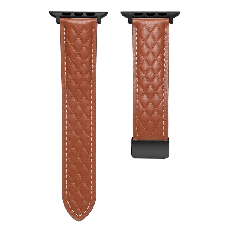 For Apple Watch 9 41mm Folding Buckle Rhombus Leather Watch Band(Brown) - Watch Bands by PMC TechLife | Online Shopping South Africa | PMC TechLife