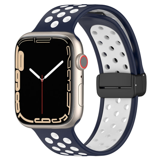 For Apple Watch 8 41mm Magnetic Buckle Silicone Watch Band(Navy White) - Watch Bands by PMC Jewellery | Online Shopping South Africa | PMC Jewellery