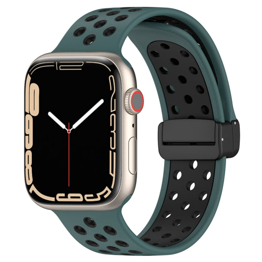 For Apple Watch 8 45mm  Magnetic Buckle Silicone Watch Band(Olive Black) - Watch Bands by PMC Jewellery | Online Shopping South Africa | PMC Jewellery