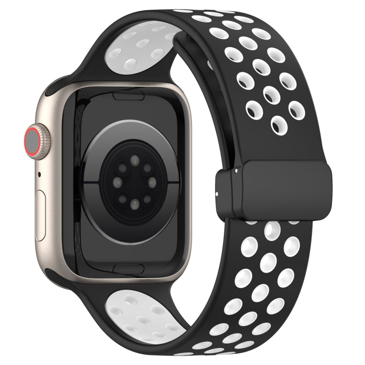 For Apple Watch 8 45mm  Magnetic Buckle Silicone Watch Band(Black White) - Watch Bands by PMC TechLife | Online Shopping South Africa | PMC TechLife