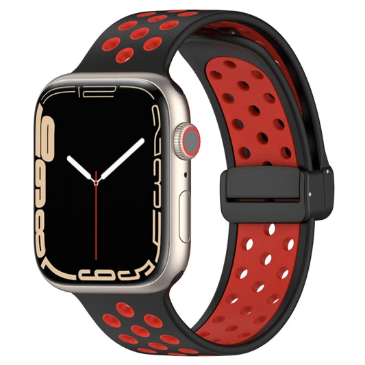 For Apple Watch 8 45mm  Magnetic Buckle Silicone Watch Band(Black Red) - Watch Bands by PMC Jewellery | Online Shopping South Africa | PMC Jewellery