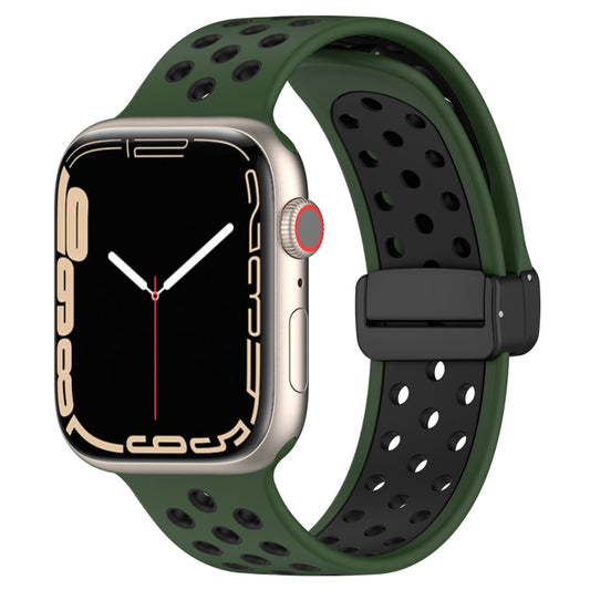 For Apple Watch 8 45mm  Magnetic Buckle Silicone Watch Band(Army Green Black) - Watch Bands by PMC Jewellery | Online Shopping South Africa | PMC Jewellery