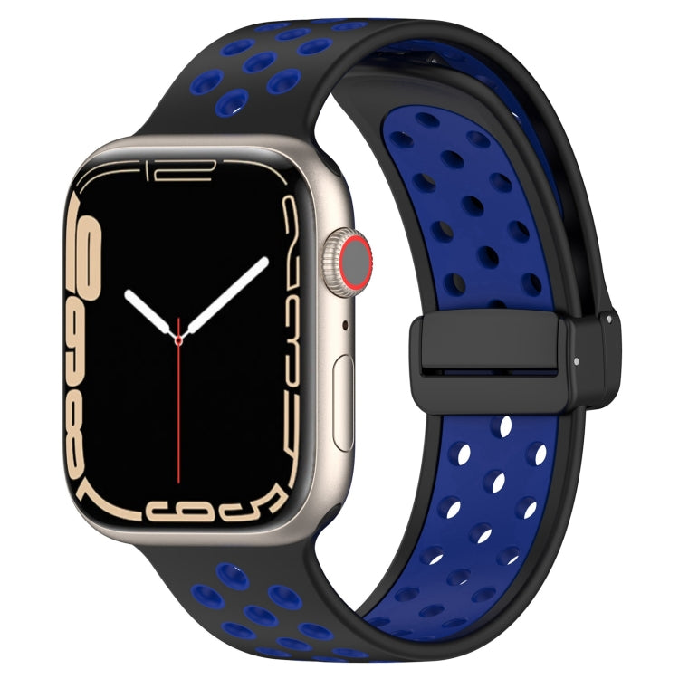 For Apple Watch 7 41mm Magnetic Buckle Silicone Watch Band(Black Blue) - Watch Bands by PMC TechLife | Online Shopping South Africa | PMC TechLife