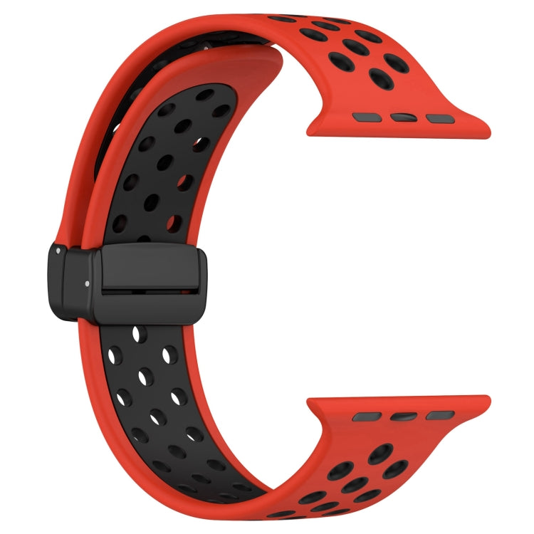 For Apple Watch 7 41mm Magnetic Buckle Silicone Watch Band(Red Black) - Watch Bands by PMC TechLife | Online Shopping South Africa | PMC TechLife