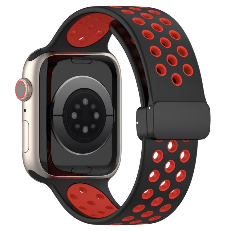 For Apple Watch 7 45mm Magnetic Buckle Silicone Watch Band(Black Red) - Watch Bands by PMC TechLife | Online Shopping South Africa | PMC TechLife